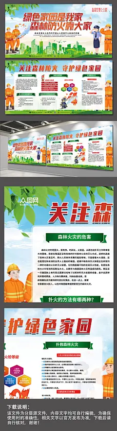简约大气森林防火安全内容展板-众图网