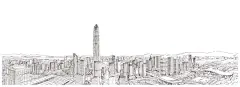中国风手绘深圳城市地标古迹建筑旅游景点线性插画(3).eps