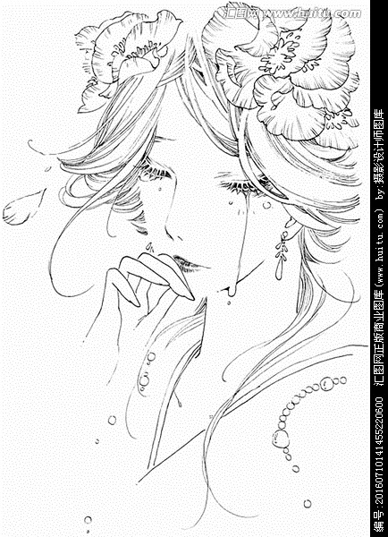 唯美古风女子白描线稿手绘