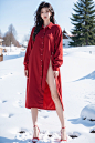  A full-body photo of a girl, red shirt, bare long legs, high heels, winter, realism, HD 16K, snow, winter