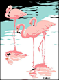 Pink Flamingos tropical 1980s pop art nouveau graphic art retro stylized florida scene print on Etsy, $37.00: