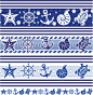 蓝色海洋元素矢量素材，素材格式：EPS，素材关键词：图标,背景,花纹,海星,航海,海洋,船锚,海螺,海龟
