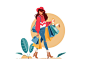 Woman holding packages after shopping : Illustration by Mariya Popova for @kit8 
Buy at Kit8.net