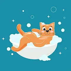 矢量猫在浴缸里洗澡矢量插图