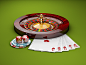 3d-illustration-casino-roulette-with-dice-poker-chips-play-cards-green-background