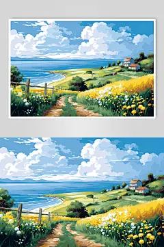AI数字艺术油画风夏日场景插画