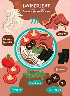 手绘东南亚日式面食小丸子海鲜餐厅海报插画AI矢量图片素材 (11)