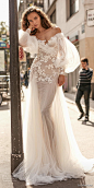 liz martinez 2020 bridal off the shoulder long bishop sleeves sweetheart neckline heavily embellished bodice romantic soft a  line wedding dress backless sweep train (8) lv