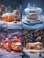 麦当劳快闪店品牌、微缩、Tilt-shift、户外雪景、Soft、快闪店、创意店设计、未来主义概念设计、无机生态建筑、新未来主义、8K、oc渲染、超细节
