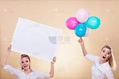 气球,空白的,两个人,黑板,女孩,贺卡,留白,休闲活动,水平画幅,生日