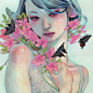 【日本插画家平野実穂(Miho Hirano)作品】
她笔下空灵的女人和自然世界的花草结合，浪漫又忧郁，一幅幅画作都像是有灵魂一般，触动着观赏者的心。