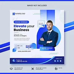This may contain: a blue business flyer with a man in a suit