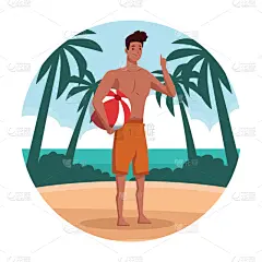 海滩,卡通,青年男人,壁纸,自然美,节日,夏天,天空,圆形