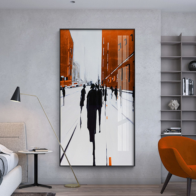 玄关装饰画现代简约抽象画竖版橙色走廊过道...