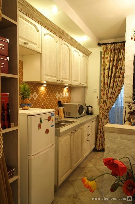 玩转单身公寓地中海风格厨房橱柜装修效果图...