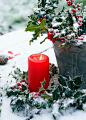 Christmas candle and holly.