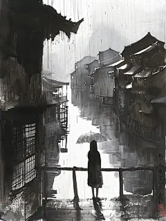 ai 国风背景 卡通 漫画 少女 背影
