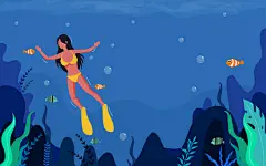 潜泳潜水原创插画海报