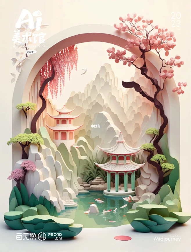 中式纸雕山水-花瓣网