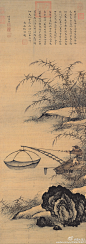 明 倪端《捕渔图》绢本 设色 横：42.3cm 纵：117.8cm 藏台北故宫，细看此图渔网比渔翁画的精致