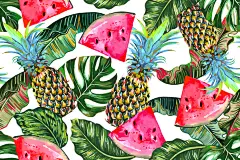 矢量图 ai 满身图案 植物 艺术效果 热带风 热带元素 水果 菠萝 西瓜 休闲风 热带植物 女装APM49期 厨房水果-POP服装趋势网