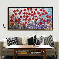 手绘抽象花卉油画厚油刀画现代挂画欧式别墅客厅装饰画样板房壁画-淘宝网