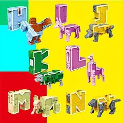 古迪儿童益智积木玩具早教拼插英文字母变形合体机器人生日礼物