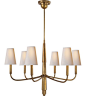 Visual Comfort Thomas OBrien Small Farlane Chandelier in Hand-Rubbed Antique Brass with Natural Paper Shades TOB5018HAB-NP