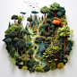 a large landscape of trees and bushes, in the style of felt creations, detailed imagery, immersive, hikecore, birds-eye-view, lush and detailed, organic form --v 5.2