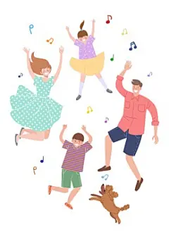 欢快舞蹈幸福家庭音乐符号亲子插画