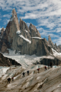 Glacier hike under Cerro Torre: foreign landscapes, if not for the blue skies above I would imagine this being Adventure Exploration of an unknown world! This picture exemplifies the desire to hike through inhospitable territory for the sake of being some