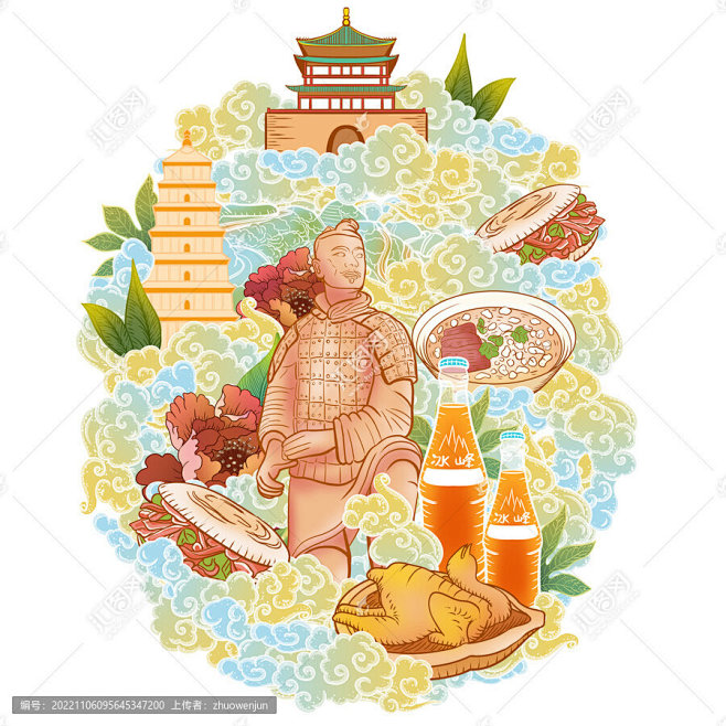 陕西西安旅游特产肉夹馍插画