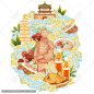 陕西西安旅游特产肉夹馍插画