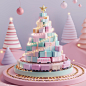 Christmas tree made of gift wrapped parcels in pastel colors the tree is decorated with light chains. Small train on rails in a spiral driving around the tree-v 6.1