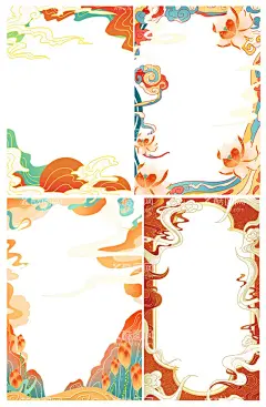 边框  - 源文件下载【酷图网】古代,中国风,国潮,街道,建筑,插画