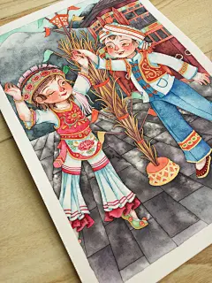 白族 #水彩# #治愈系# #小清新#