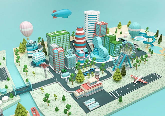 C4D城市建模-花瓣网