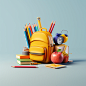 back to school 3d models, isolated background