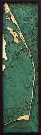 oh my goodness. 3 Dimensional Topographic Lake Art Map of THE OUTER BANKS, North Carolina 13.5" x 43" $298