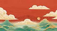 古风国风背景国潮山水插画祥云风景插画桌面壁纸背景图