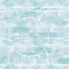 无缝模式与海洋绳索在蓝色水彩背景。向量。完美的设计模板，墙纸，包装，织物和纺织品。