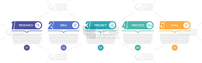 具有5个选项或步骤的业务流程信息图模板。...