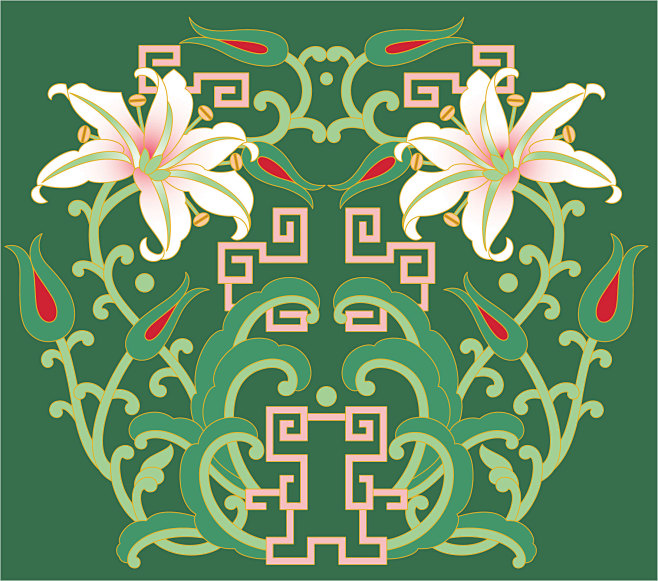 花纹边框古典民族百合花纹psd花纹设计百合花传统花纹民族花纹花纹psd