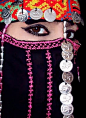 Traditional Arabic Tribal style. Black eyeliner called Kajal is very important for the Arabic look.