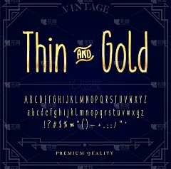 黄金金属字体集。向量中的字母、数字和特殊字符