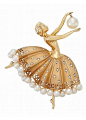 Cultured Pearl Diamond Gold Ballerina Brooch