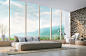 Modern bedroom with mountain view 3d rendering Image