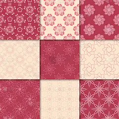 樱桃红和米色的花卉装饰品。无缝模式的集合