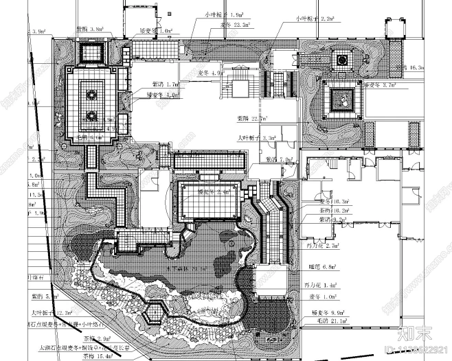 中式庭院景观平面图施工图下载【ID:1138622921】_知末案例馆-花瓣网