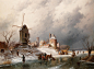 十九世纪荷兰风景油画乡村冰雪高清大图装饰图片素材画芯画稿写实